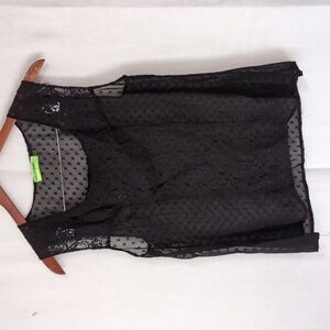 Fresh Brewed Black Sheer Lace Front Blouse Size Large